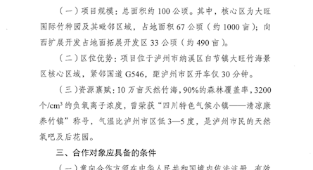 泸州兴泸居泰置业有限公司泸州大旺竹海项目招商公告